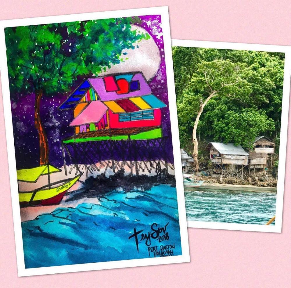 painting palawan island philippines port barton watercolor painting san vicente 007
