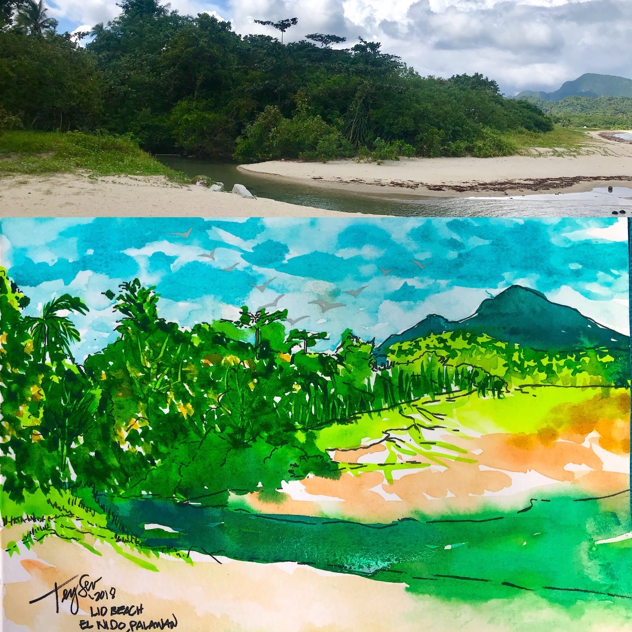 painting palawan philippines el nido lio beach watercolor painting 005