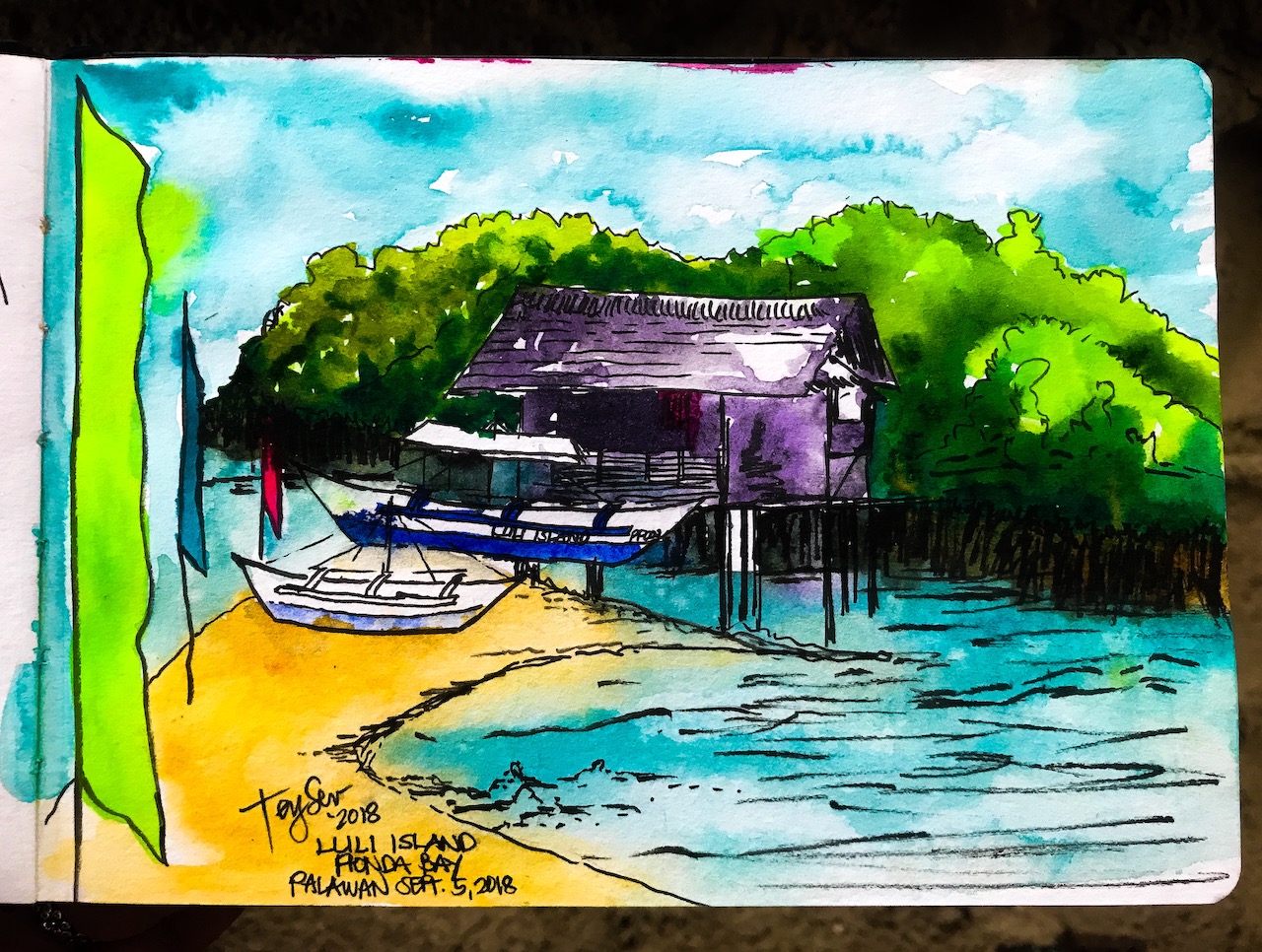 painting palawan philippines honda bay luli island watercolor painting Tey Sevilleno 006