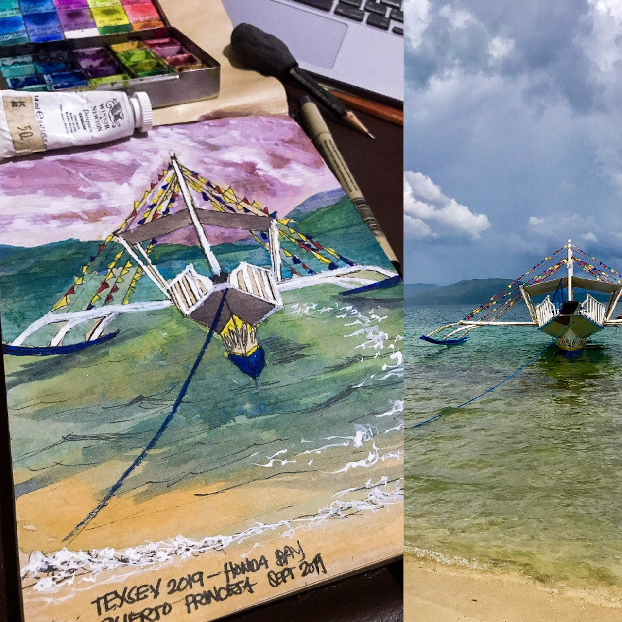 painting palawan philippines honda bay luli island watercolor painting sailboat Tey Sevilleno 009