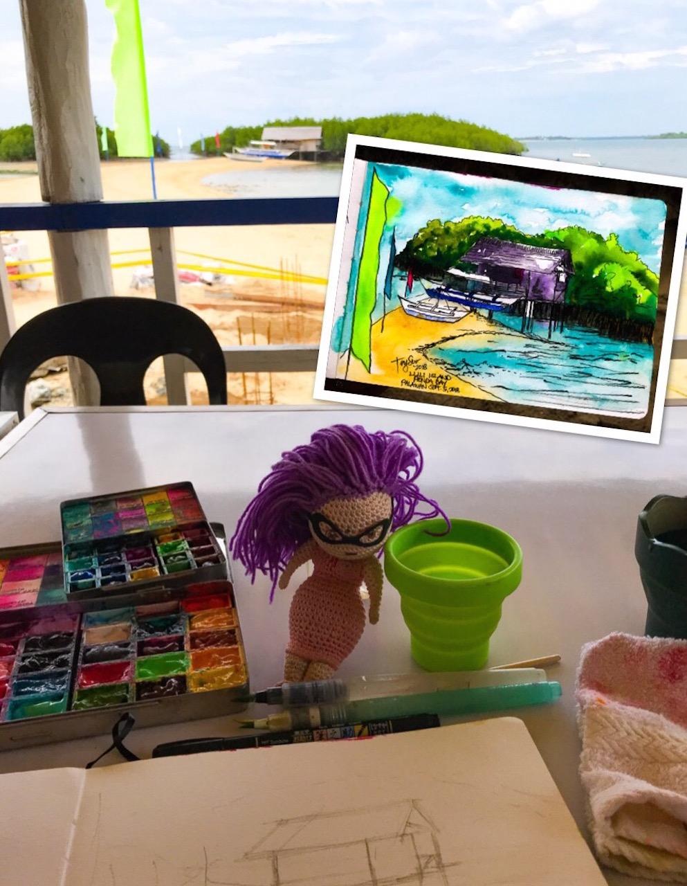 painting palawan philippines port barton san vicente maxima island watercolor painting Tey Sevilleno 004