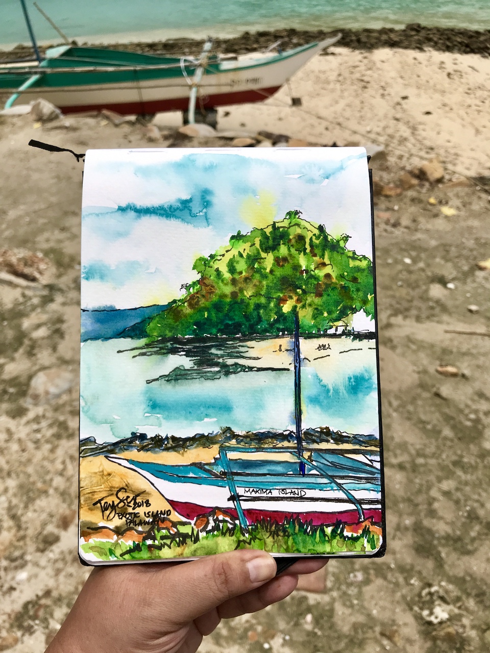 painting palawan philippines port barton san vicente maxima island watercolor painting Tey Sevilleno