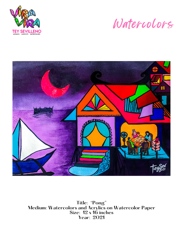 Art Exhibit by Tey Sevilleno Vira Vira watercolors mosaics linocuts gouache