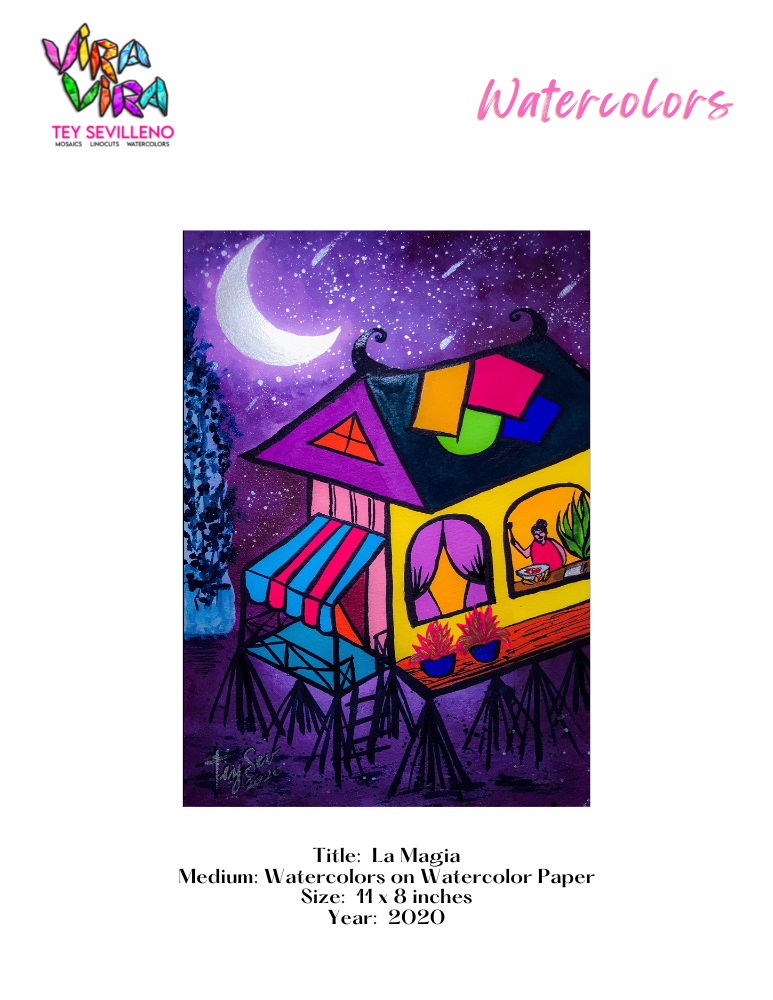 Art Exhibit by Tey Sevilleno Vira Vira watercolors mosaics linocuts gouache